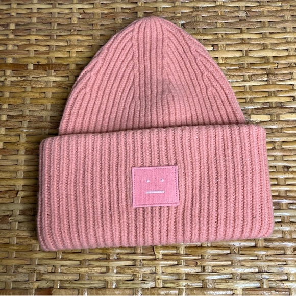 ACNE LARGE FACE LOGO BEANIE Bubble Pink - Picture 3 of 6